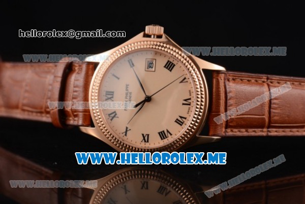 Patek Philippe Calatrava Miyota 9015 Automatic Rose Gold Case with Rose Gold Dial Brown Leather Strap and Rose Gold Bezel - Click Image to Close